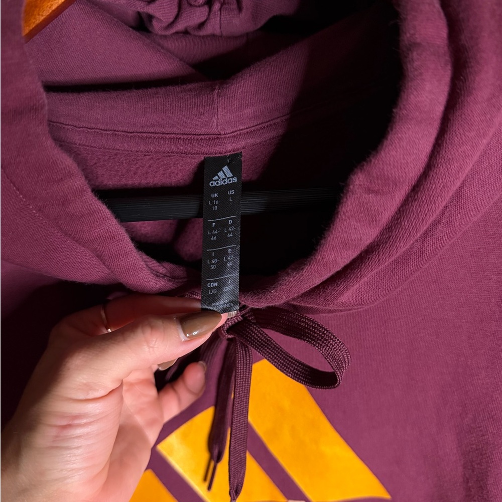Adidas Women's Maroon Hoodie with Gold Logo - Picture 2 of 5